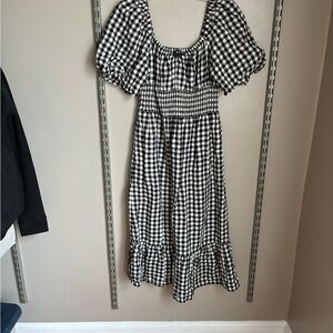J. Crew Black and White Checkered Midi Dress
